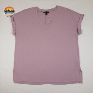 Banana Republic Blouse Top Purple Solid Short Sleeve V Neck Womans Size Large